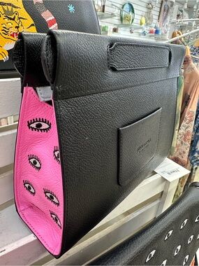 Min & Mon Vali Crossbody Small Black Bag with Pink Eye-Print Side Panels